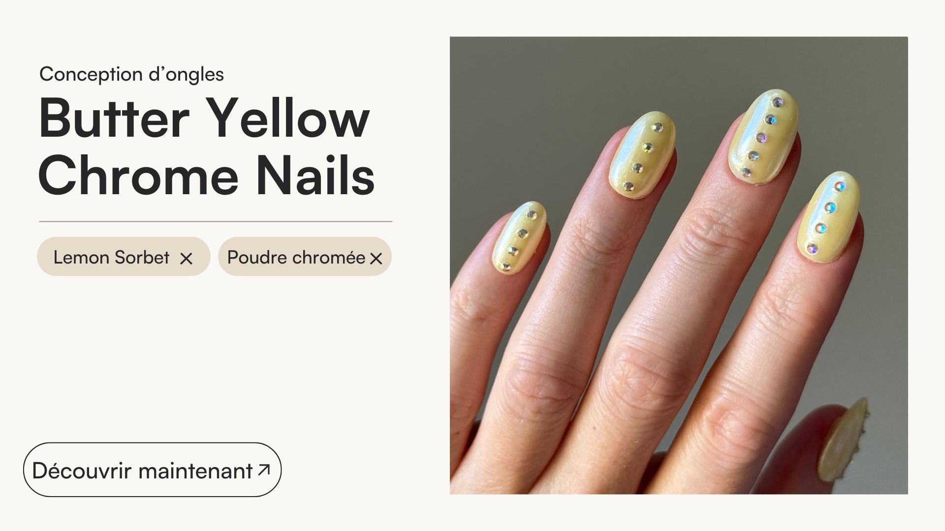 Butter Yellow Chrome Nails avec Strass - Doonails France