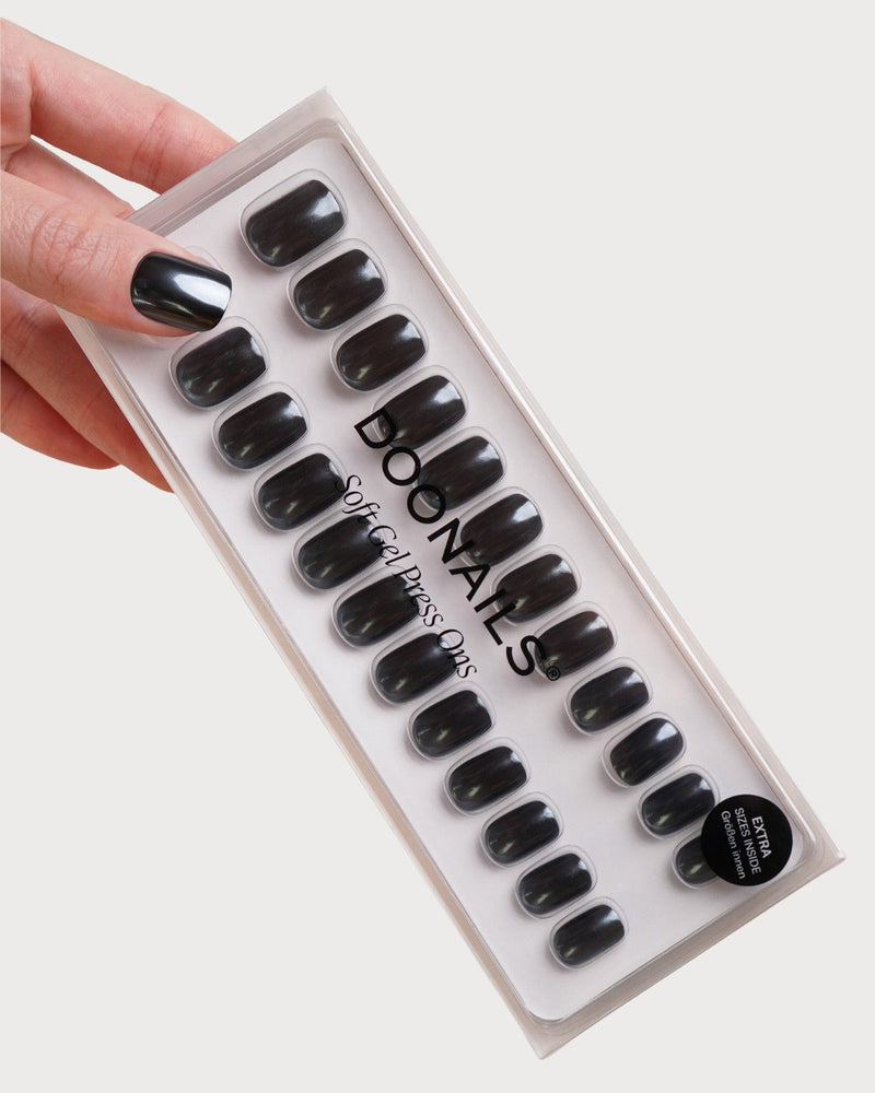 Black Pearl Extra Courte Carré Press On en Gel Souple
