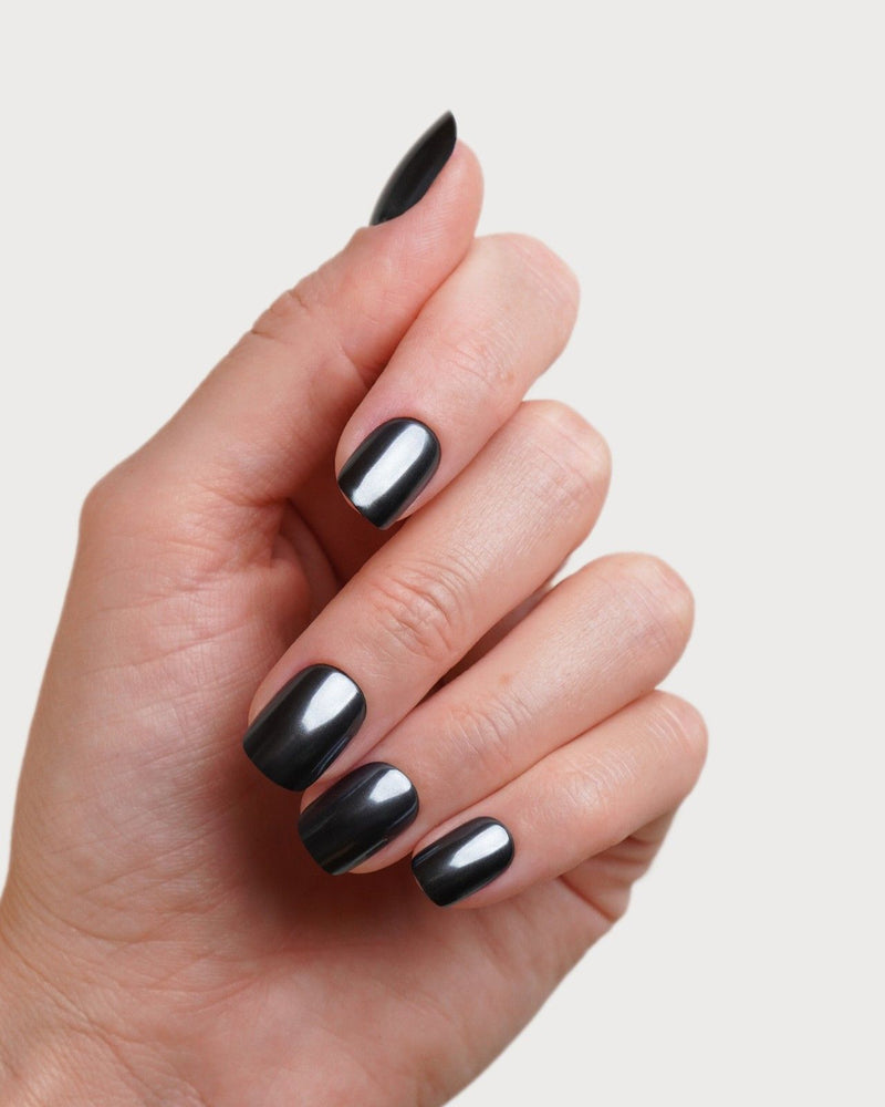 Black Pearl Extra Courte Carré Press On en Gel Souple