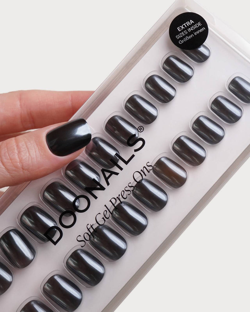 Black Pearl Extra Courte Carré Press On en Gel Souple