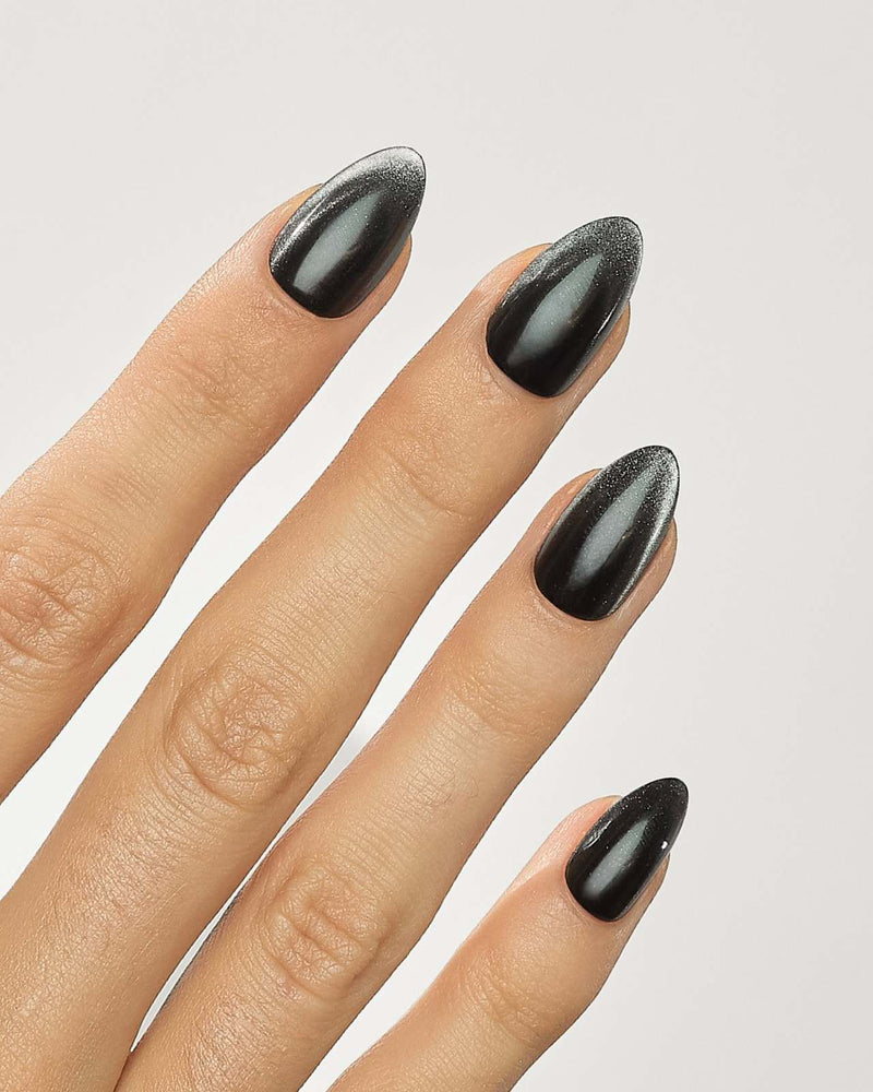 Édition Limitée Black Cat Eye Courte Amande Press On en Gel Souple