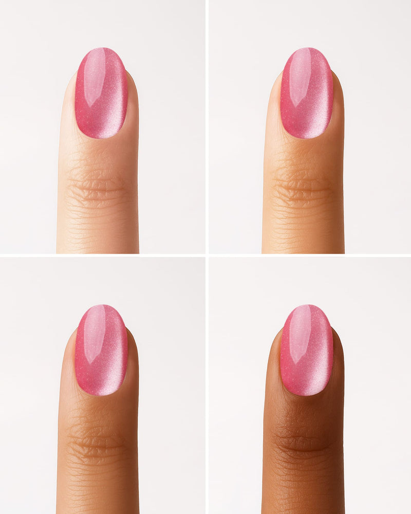 Glass Pink Cat Eye Courte Arrondie Press On en Gel Souple