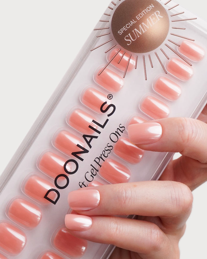 Glazed Peach Extra Courte Carré Press On en Gel Souple