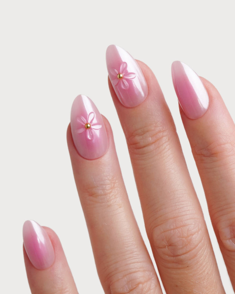 Glazed Pink Lotus Courte Amande Press On en Gel Souple
