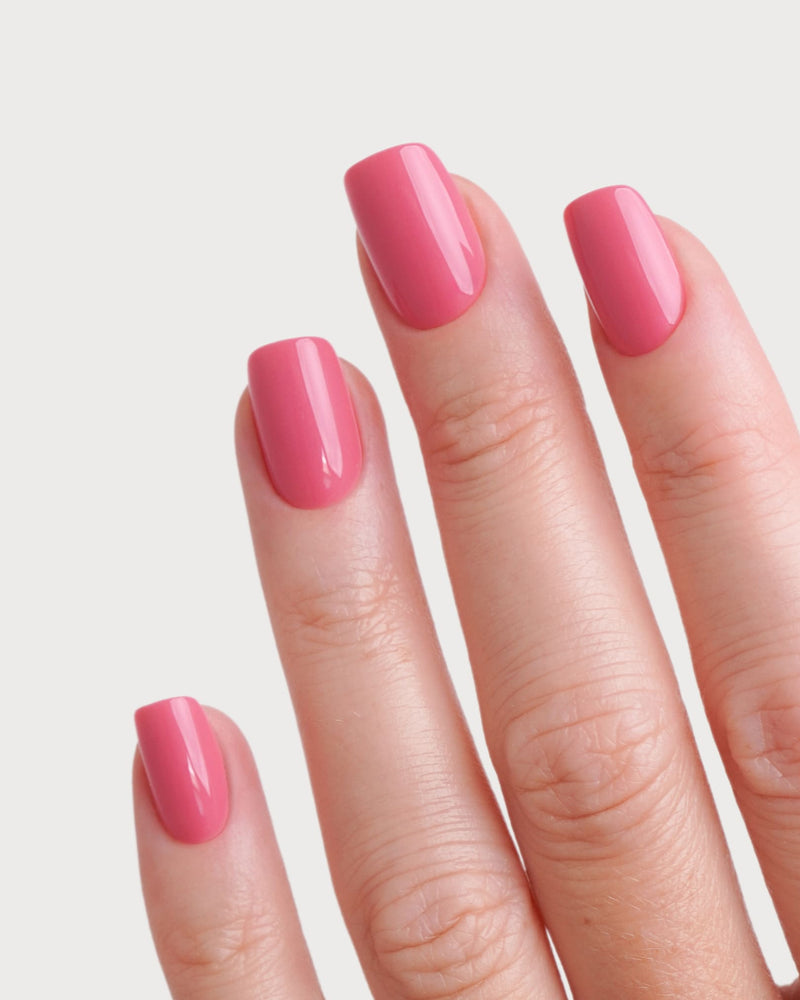 Hot Pink Courte Carré Press On en Gel Souple