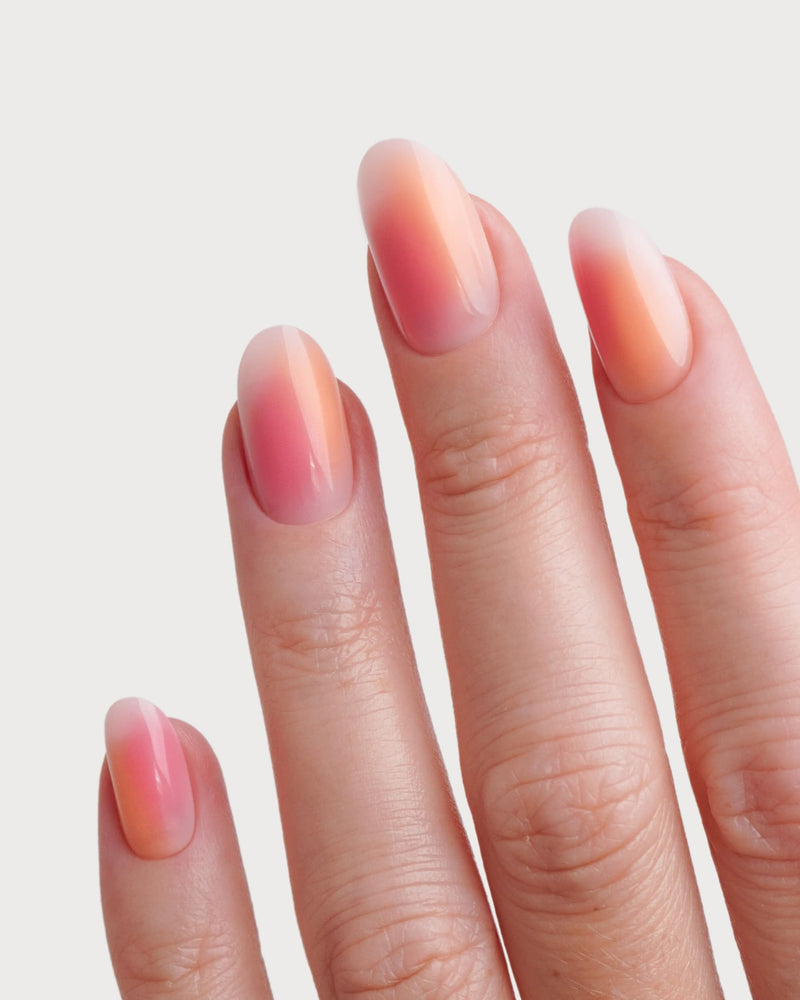 Orange Pink Aura Moyenne Arrondie Press On en Gel Souple