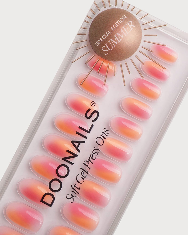 Orange Pink Aura Moyenne Arrondie Press On en Gel Souple
