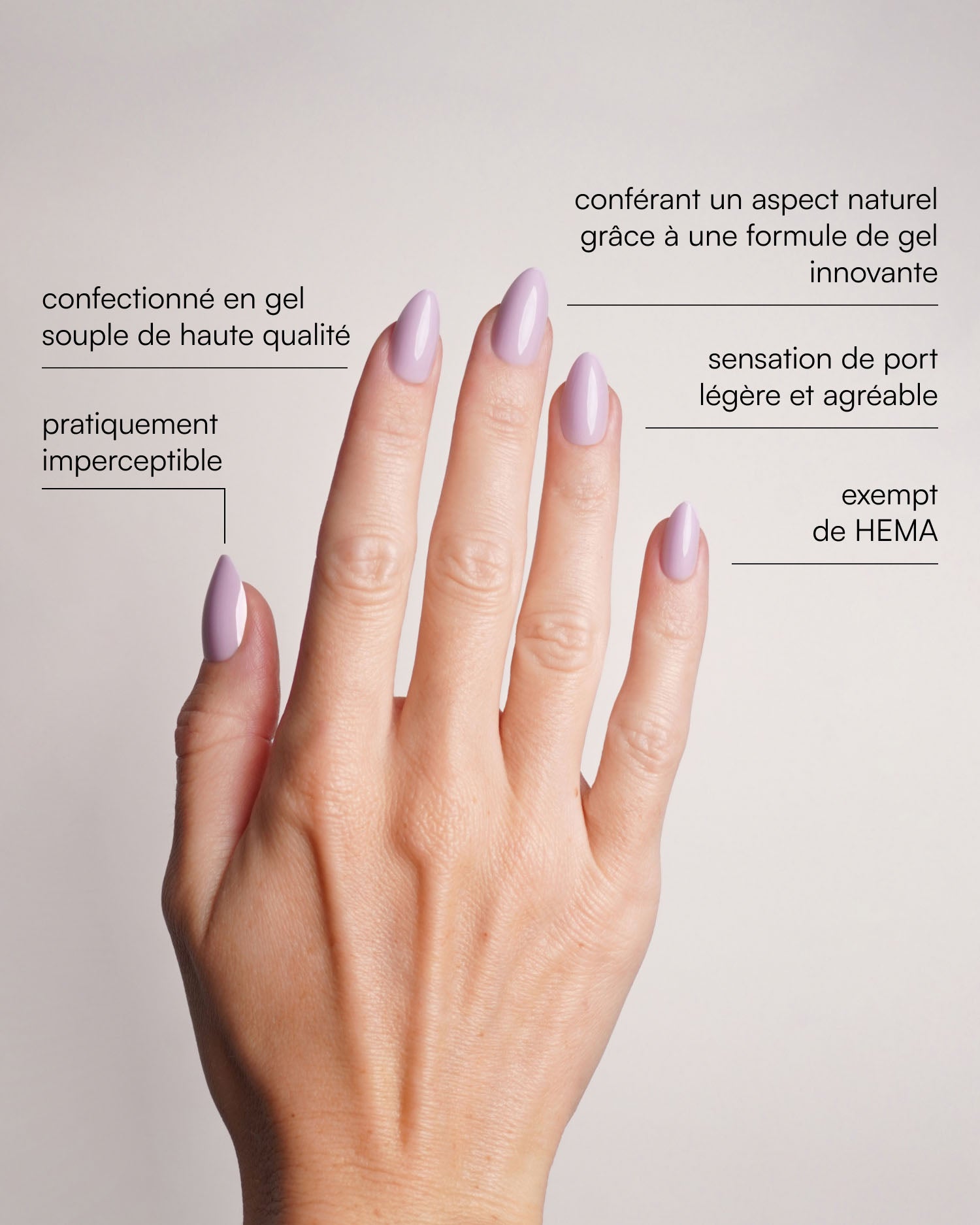 Press Ons en gel souple Lavender Mist Courte Amande - Doonails France