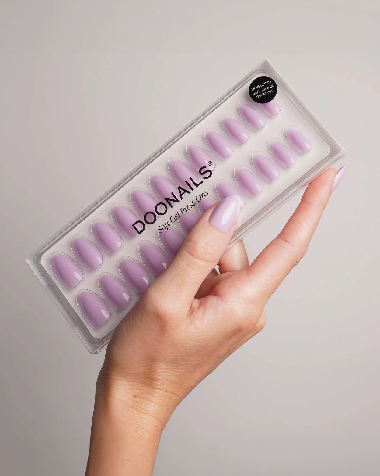 Press Ons en gel souple Lavender Mist Courte Amande - Doonails France