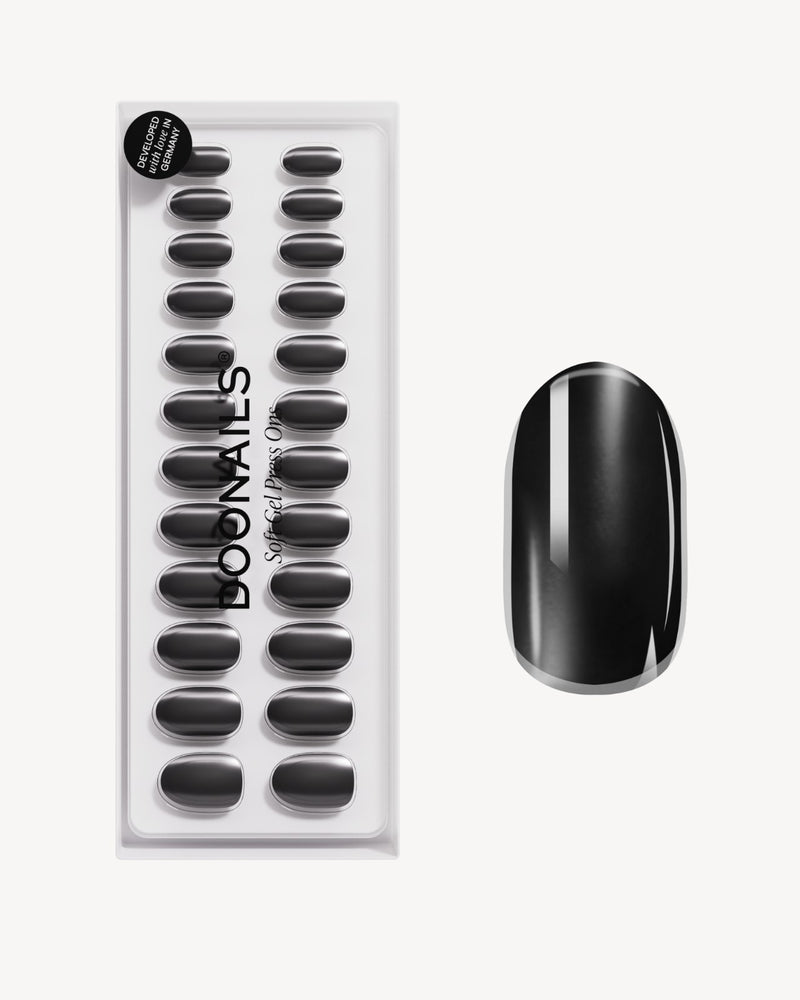 Press Ons en gel souple Black Pearl Moyenne Arrondie - Doonails France