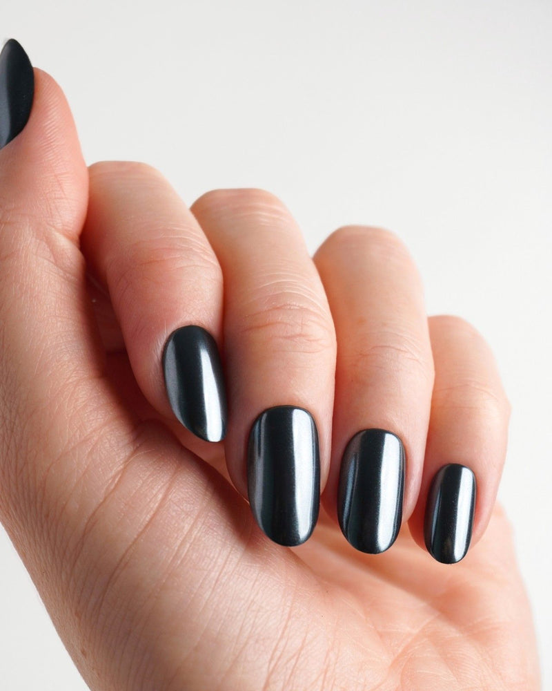 Press Ons en gel souple Black Pearl Moyenne Arrondie - Doonails France