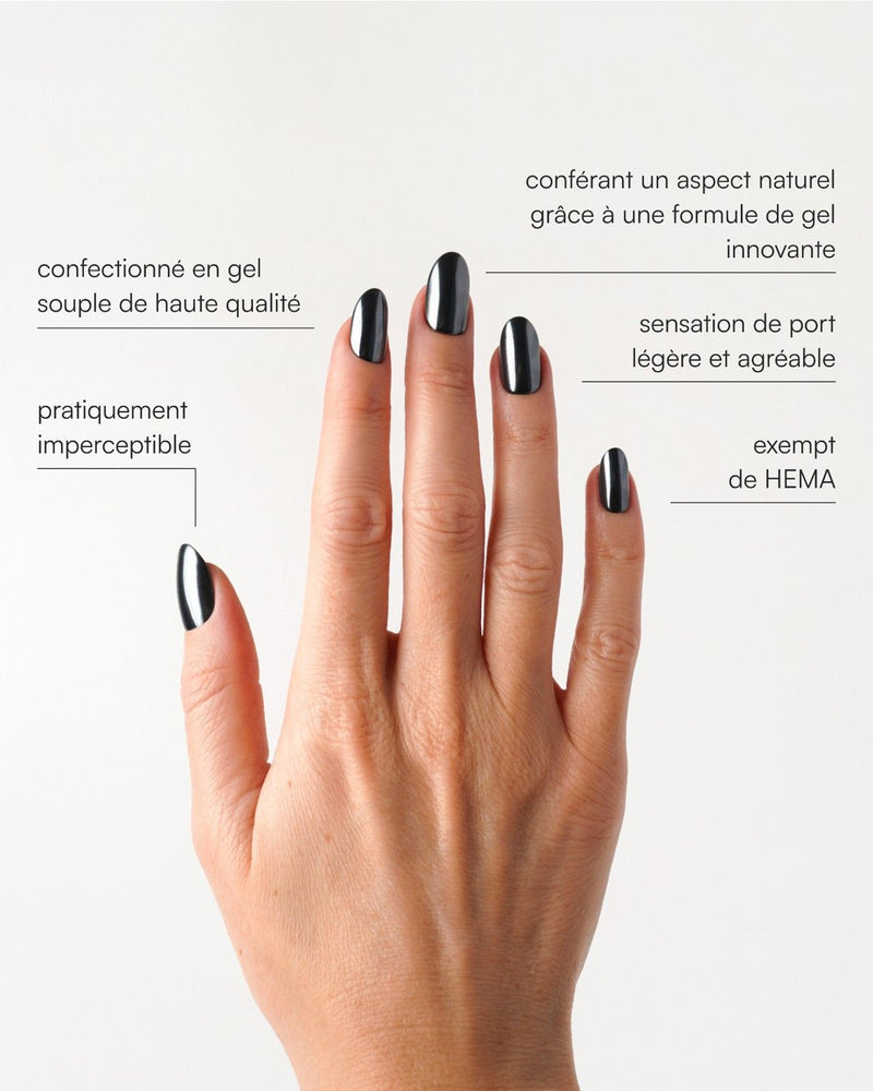 Press Ons en gel souple Black Pearl Moyenne Arrondie - Doonails France