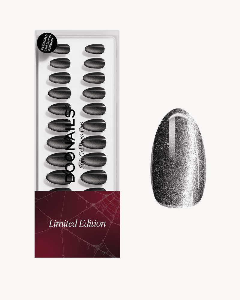 Édition Limitée Black Cat Eye Courte Amande Press On en Gel Souple
