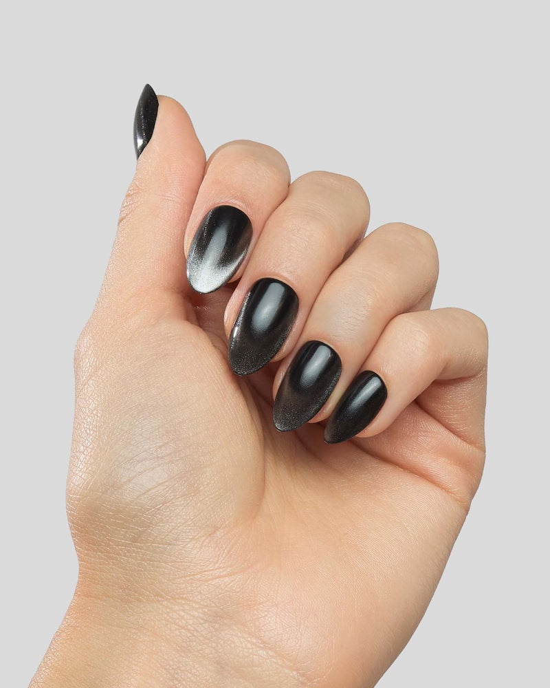 Édition Limitée Black Cat Eye Courte Amande Press On en Gel Souple