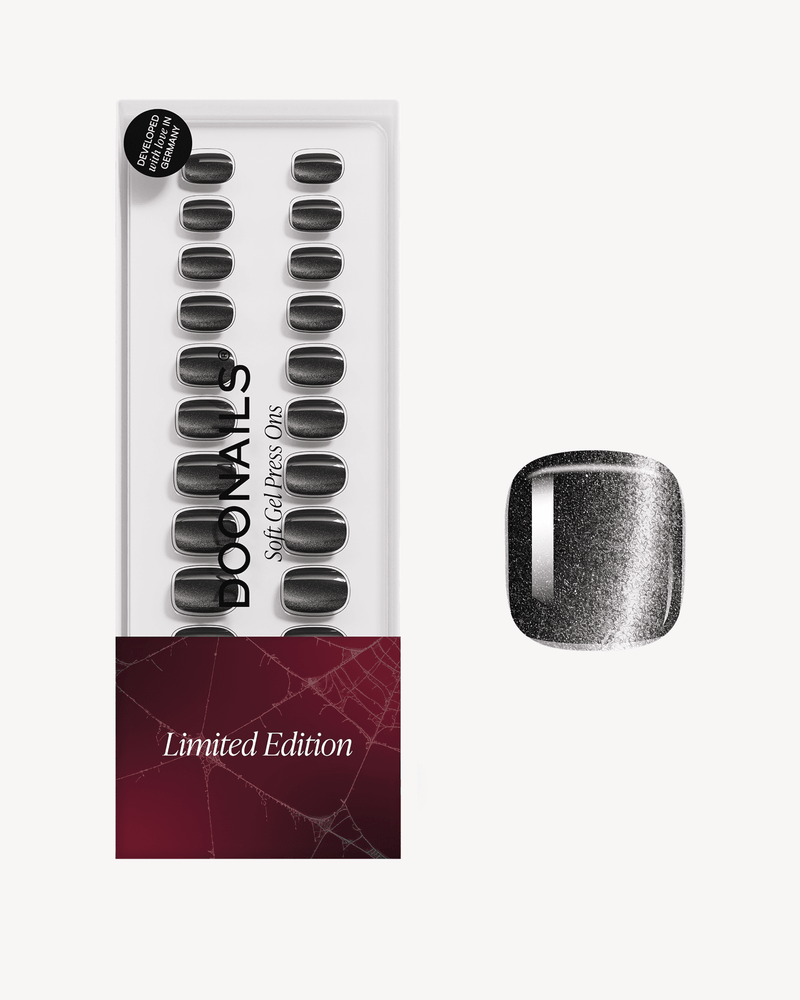 Édition Limitée Black Cat Eye Ultra Short Carré Press On en Gel Souple