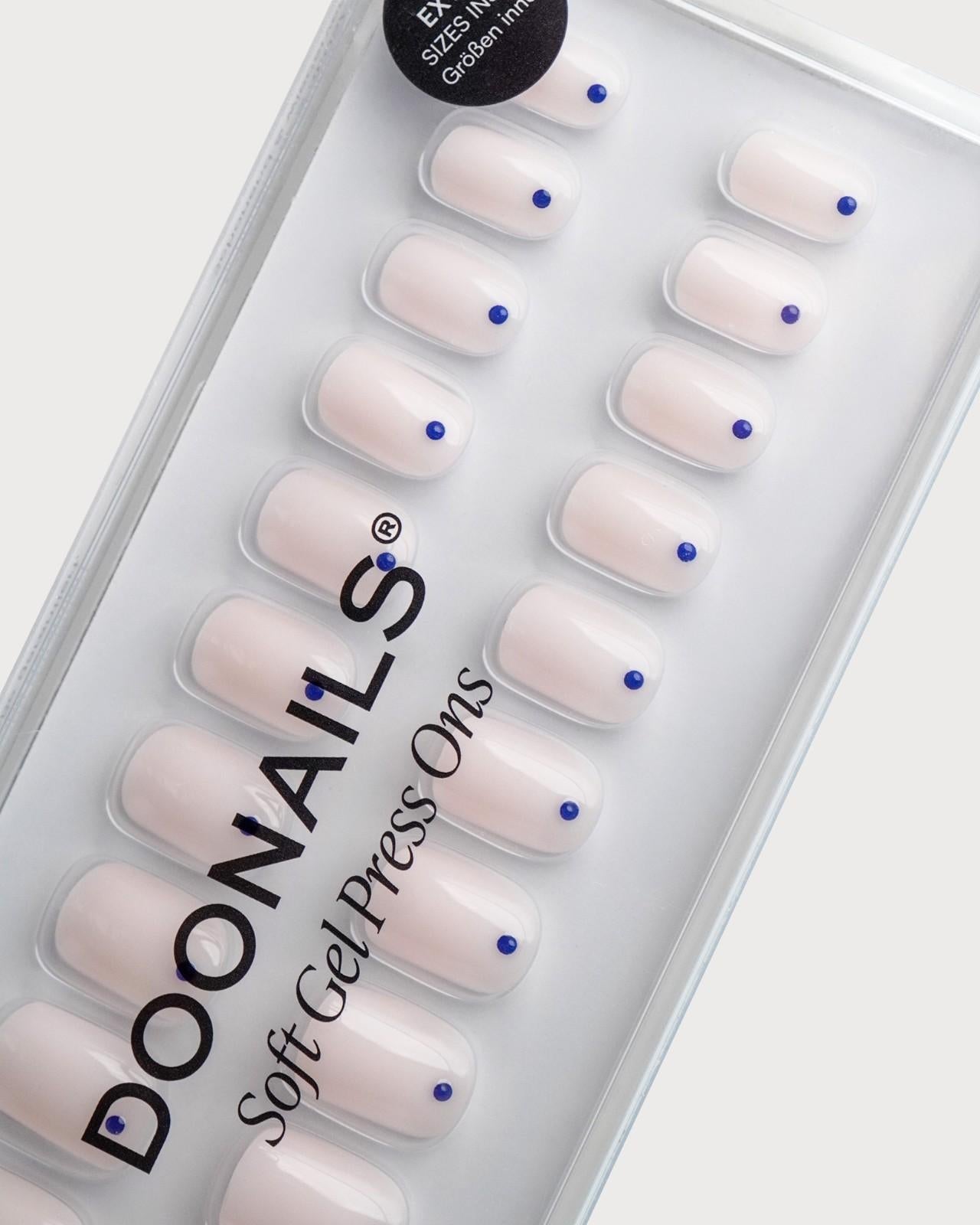 Blue Dots Extra Courte Carré Press On en Gel Souple
