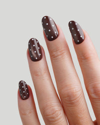 Brown Polka Dots Moyenne Arrondie Press On en Gel Souple