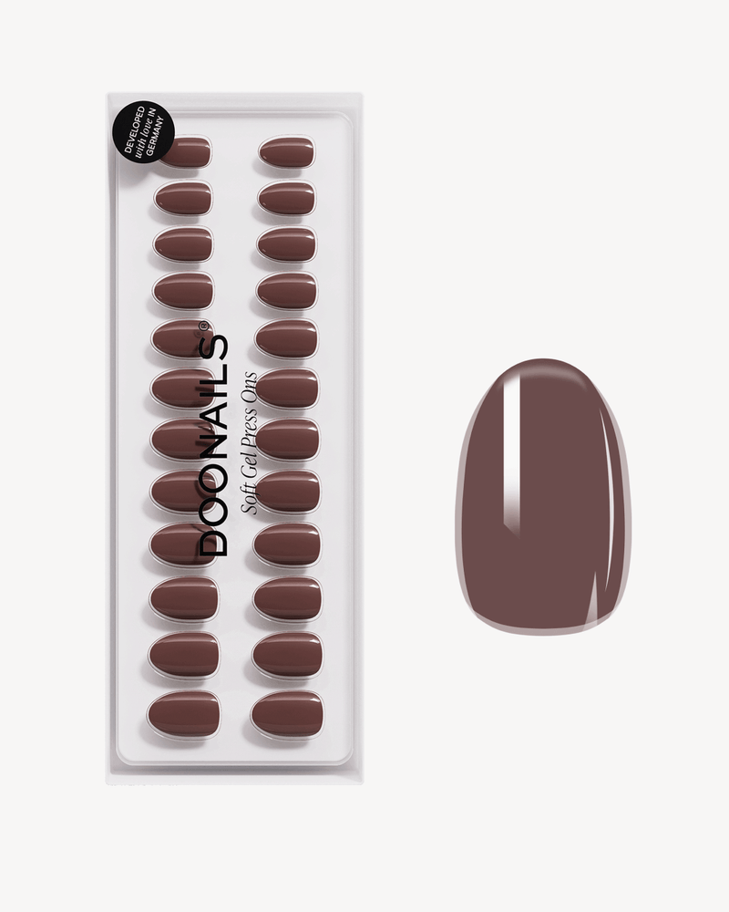 Cafe Noir Courte Arrondie Press On en Gel Souple