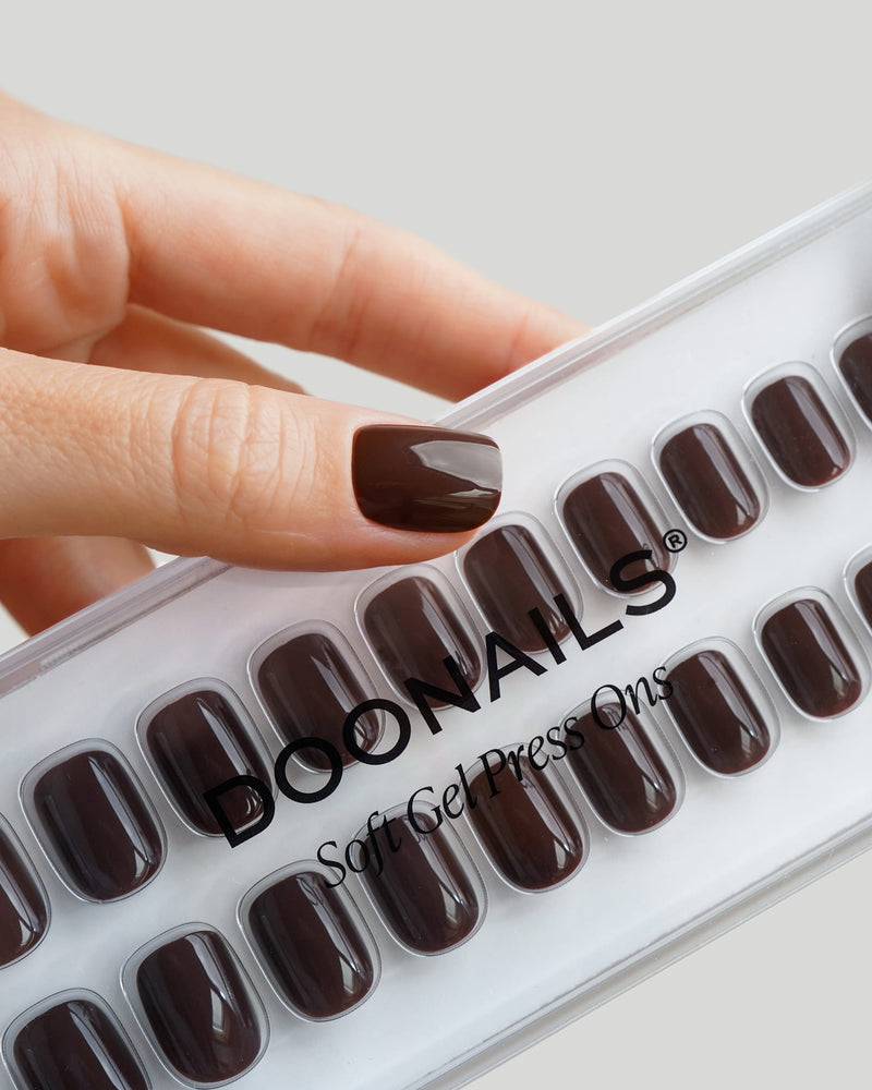 Cafe Noir Extra Courte Carré Press On en Gel Souple