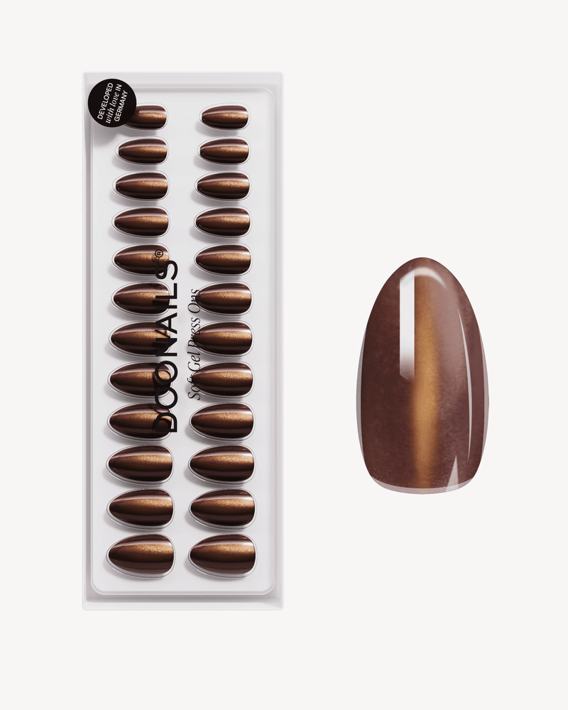 Glass Brown Cat Eye Courte Amande Press On en Gel Souple