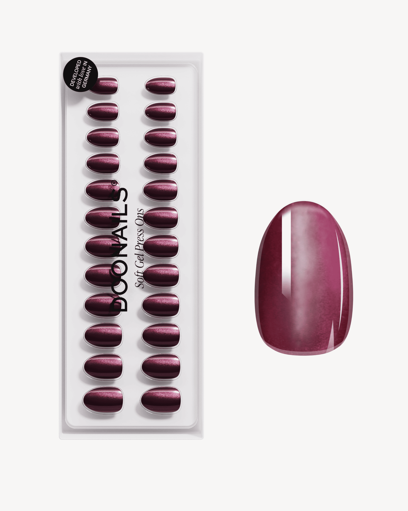 Press Ons en gel souple Glass Burgundy Cat Eye Courte Arrondie