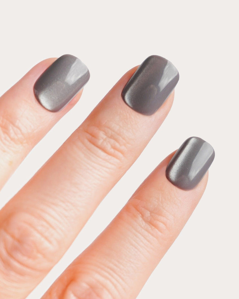 Glass Grey Cat Eye Extra Courte Carré Press On en Gel Souple