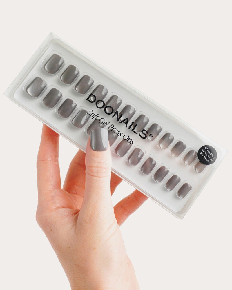 Glass Grey Cat Eye Extra Courte Carré Press On en Gel Souple
