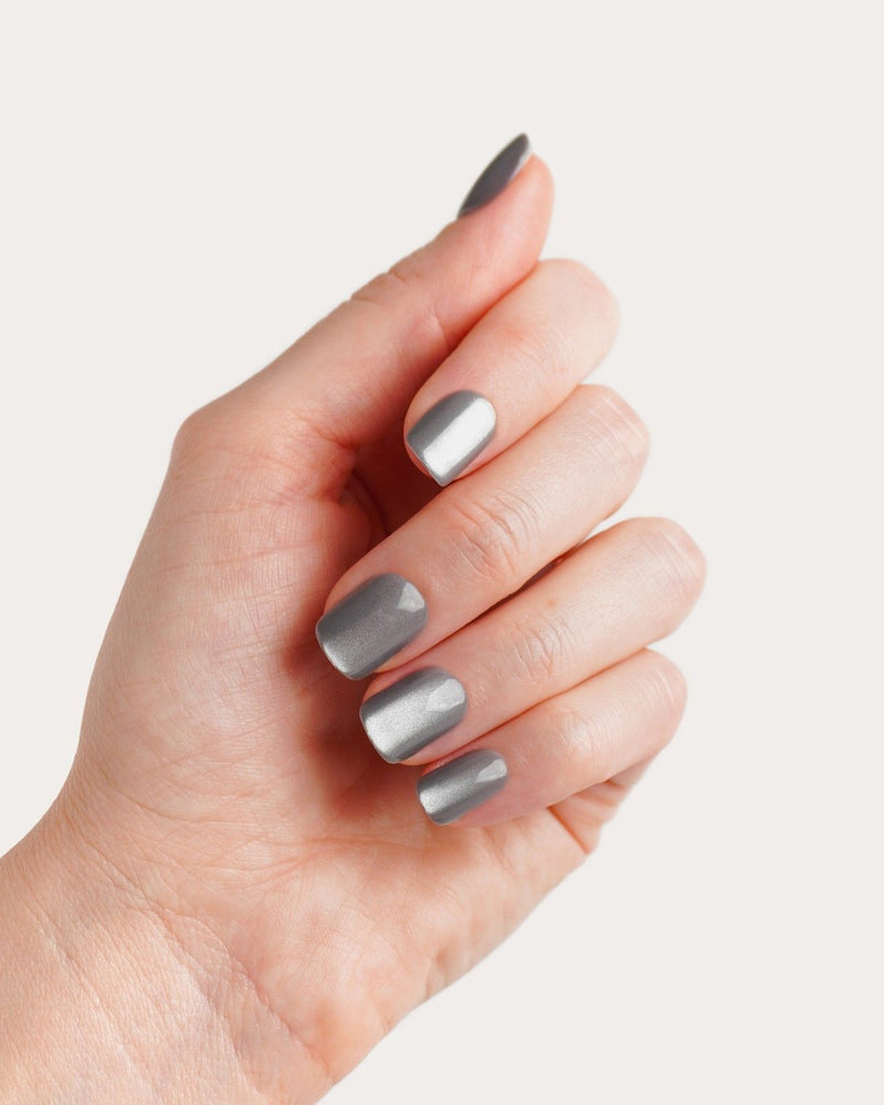 Glass Grey Cat Eye Extra Courte Carré Press On en Gel Souple