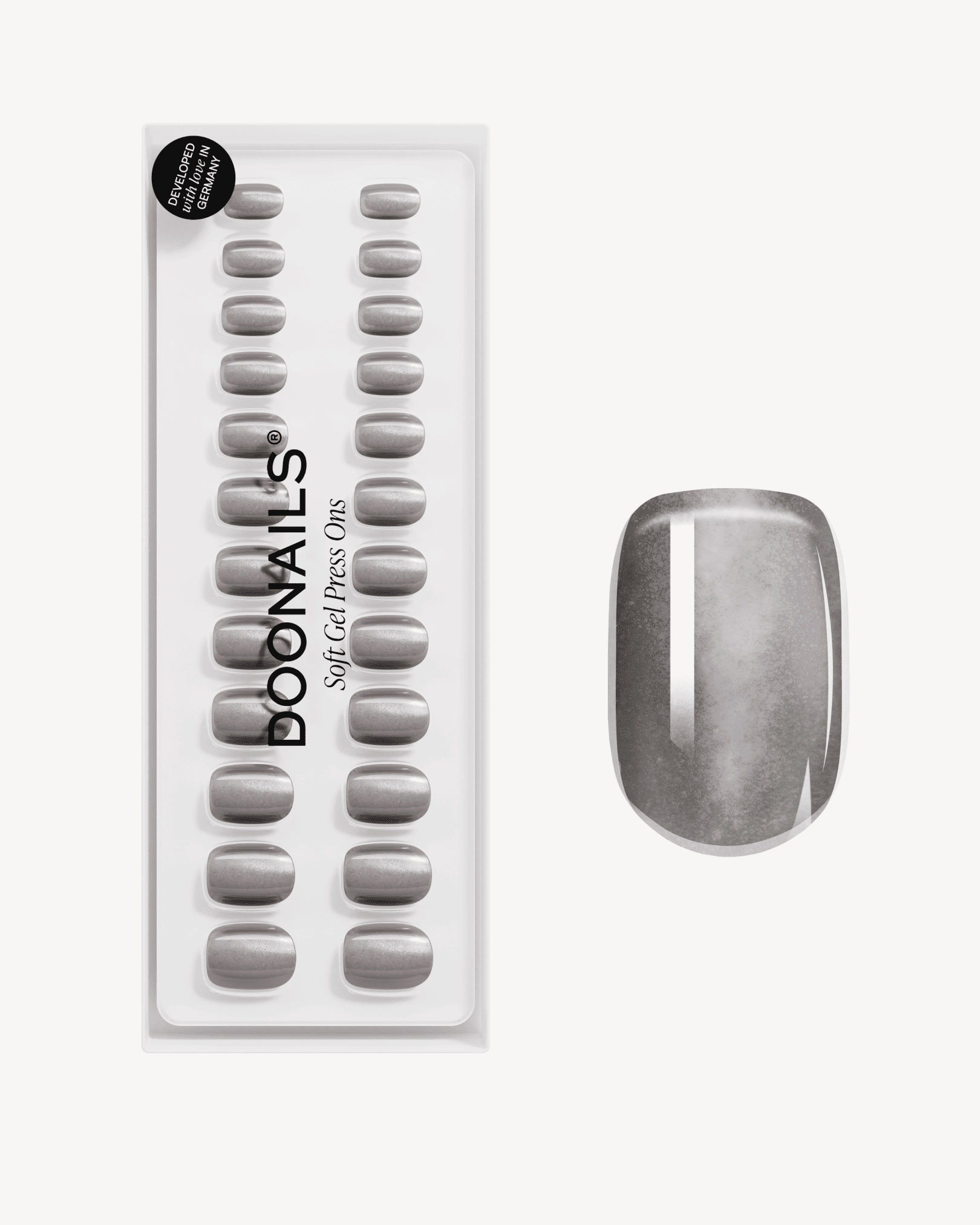 Press Ons en gel souple Glass Grey Cat Eye Extra Courte Carré