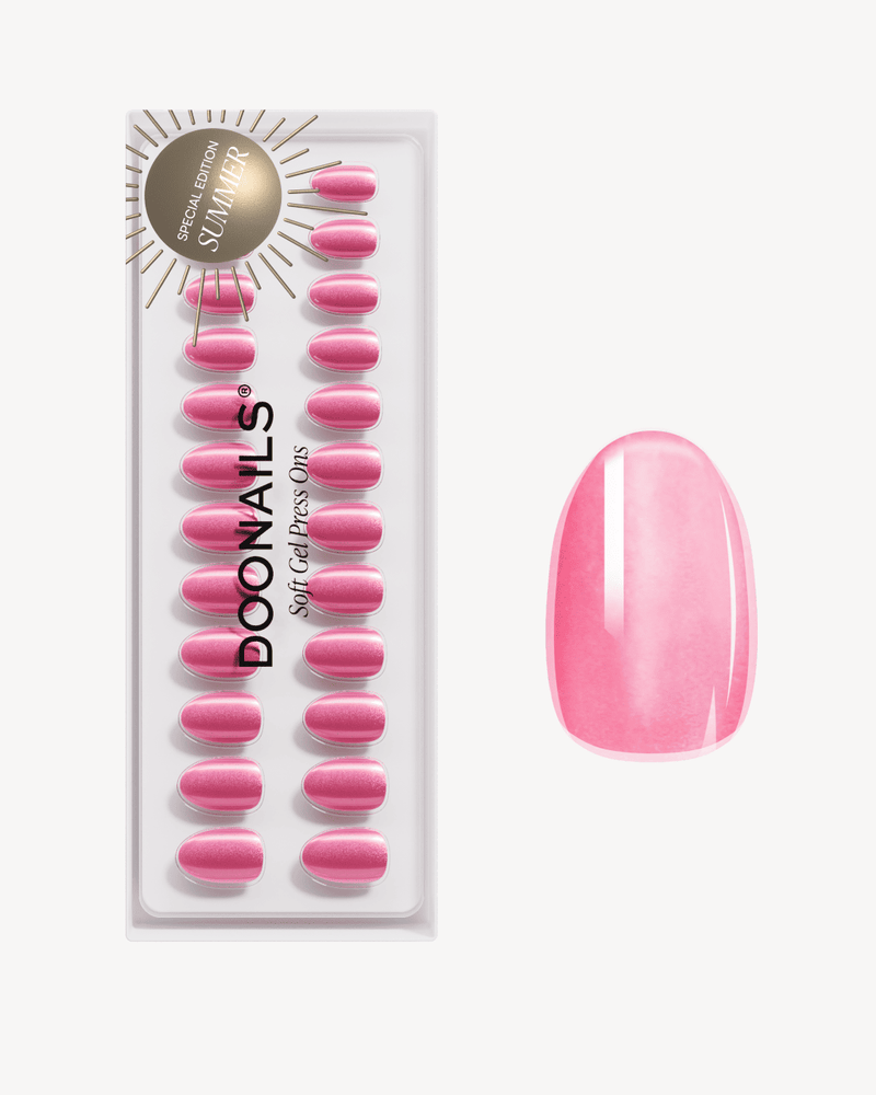 Glass Pink Cat Eye Courte Arrondie Press On en Gel Souple
