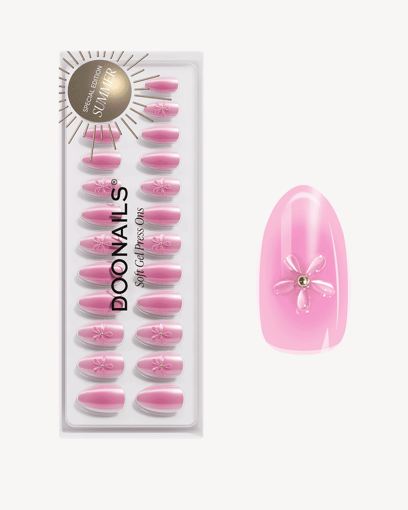 Glazed Pink Lotus Courte Amande Press On en Gel Souple
