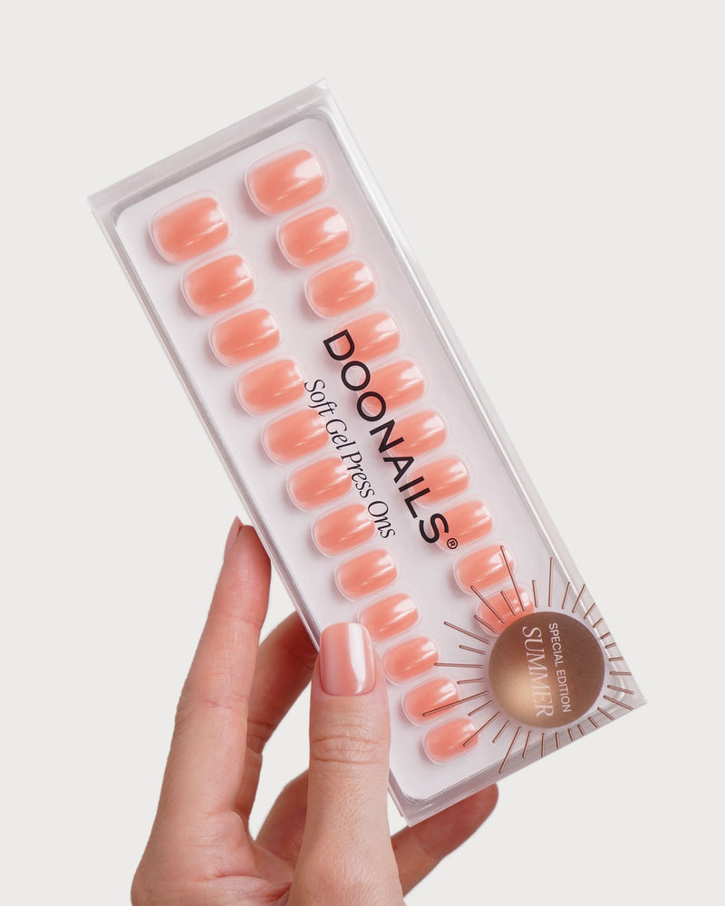Glazed Peach Extra Courte Carré Press On en Gel Souple