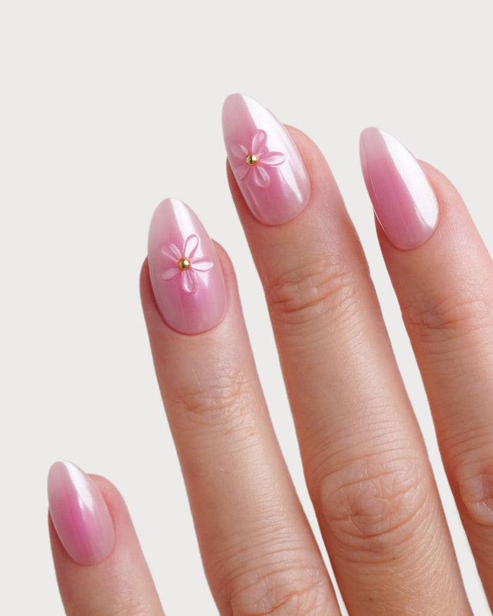 Glazed Pink Lotus Courte Amande Press On en Gel Souple