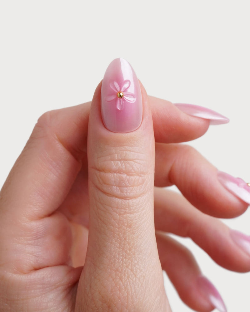 Glazed Pink Lotus Courte Amande Press On en Gel Souple