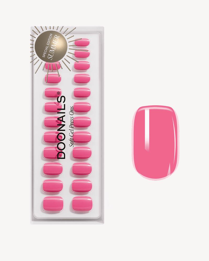 Hot Pink Courte Carré Press On en Gel Souple
