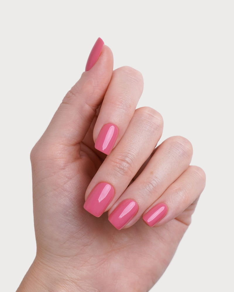 Hot Pink Courte Carré Press On en Gel Souple