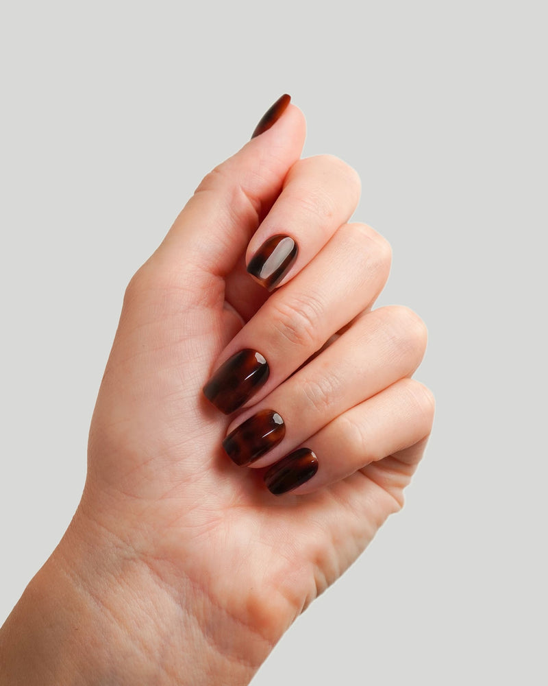 Mosaic Amber Courte Carré Press On en Gel Souple