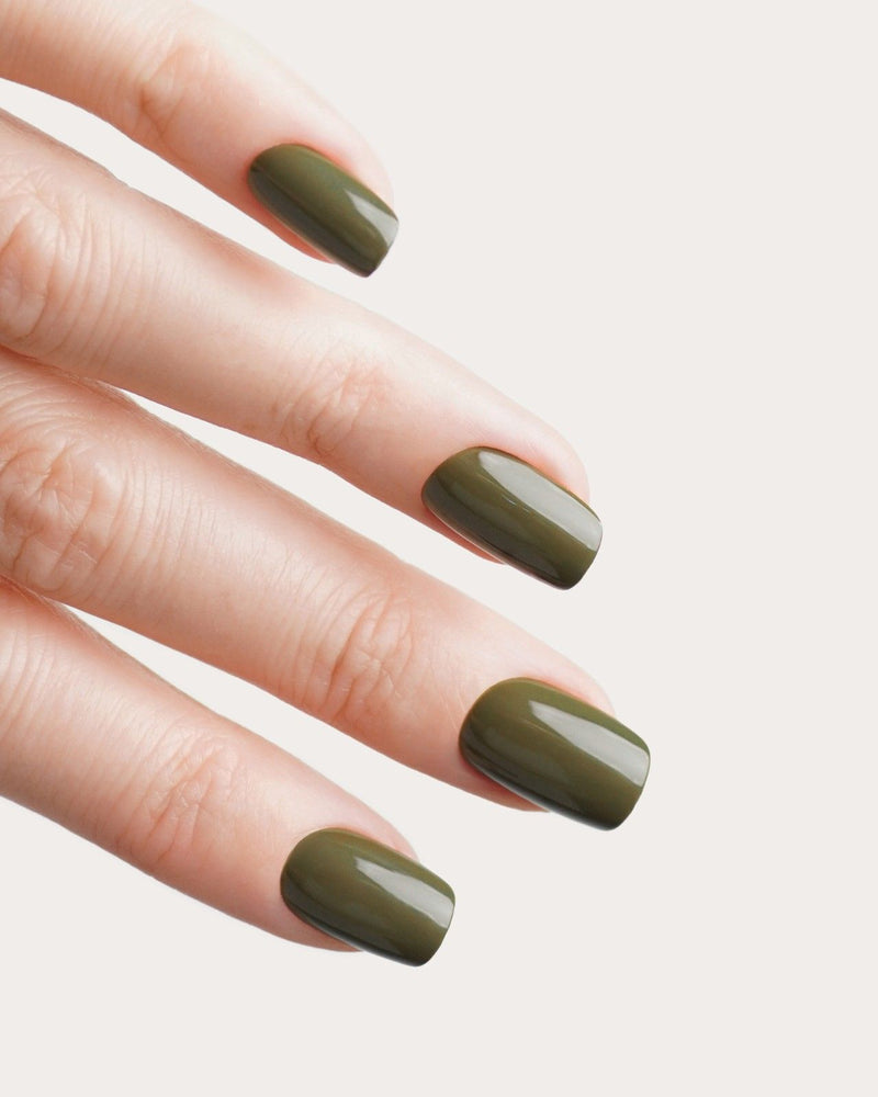 Moss Green Courte Carré Press On en Gel Souple