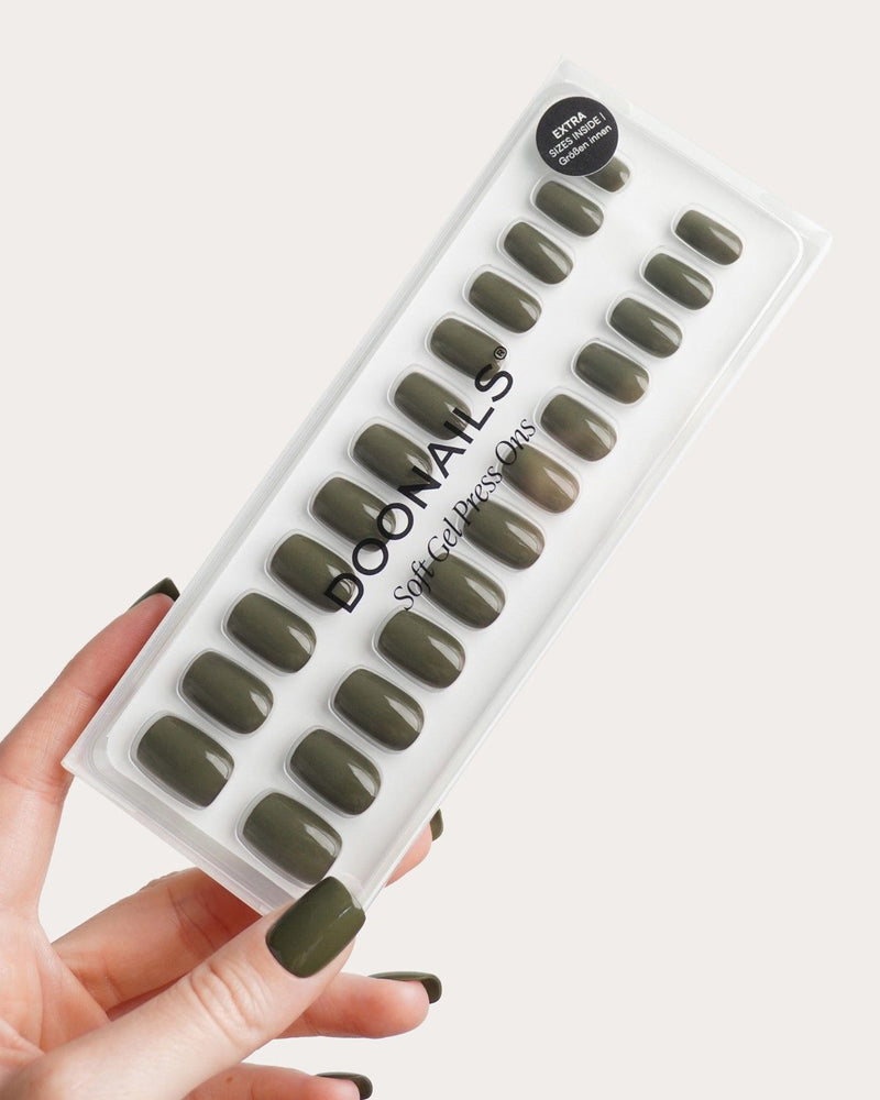 Moss Green Courte Carré Press On en Gel Souple