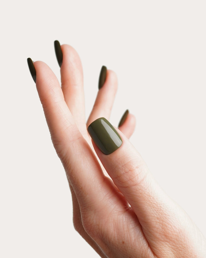 Moss Green Courte Carré Press On en Gel Souple