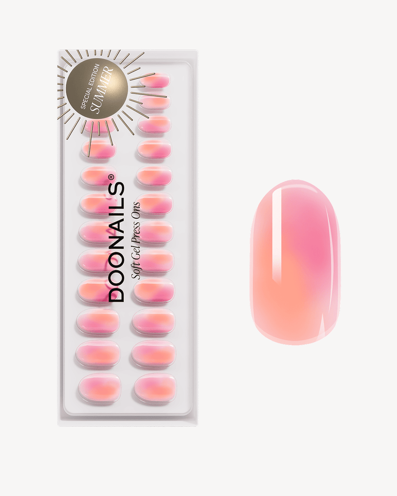 Orange Pink Aura Moyenne Arrondie Press On en Gel Souple
