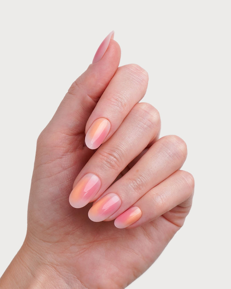 Orange Pink Aura Moyenne Arrondie Press On en Gel Souple