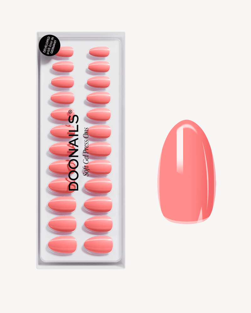 Press Ons en gel souple Peach Please Amande Courte - Doonails France