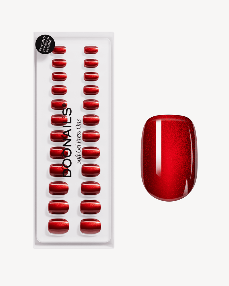 Press Ons en gel souple Red Cat Eye Extra Courte Carré - Doonails France