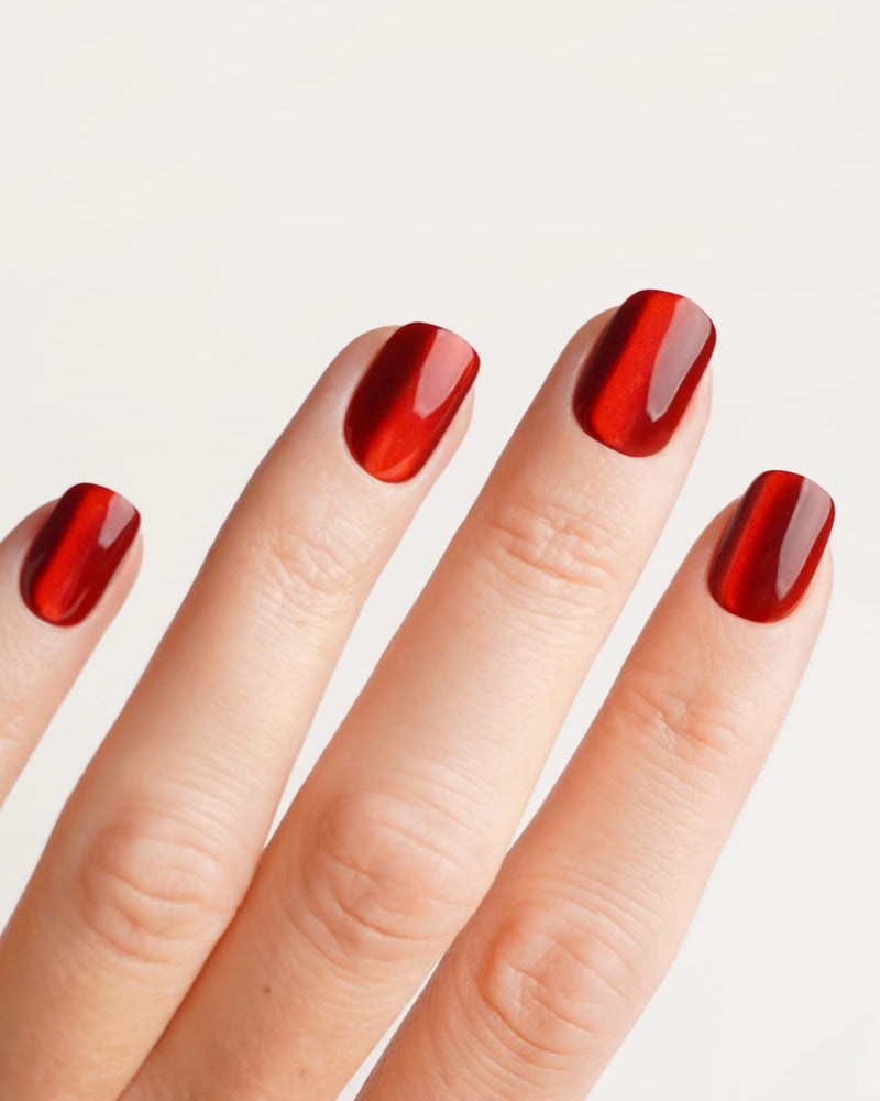 Press Ons en gel souple Red Cat Eye Extra Courte Carré - Doonails France