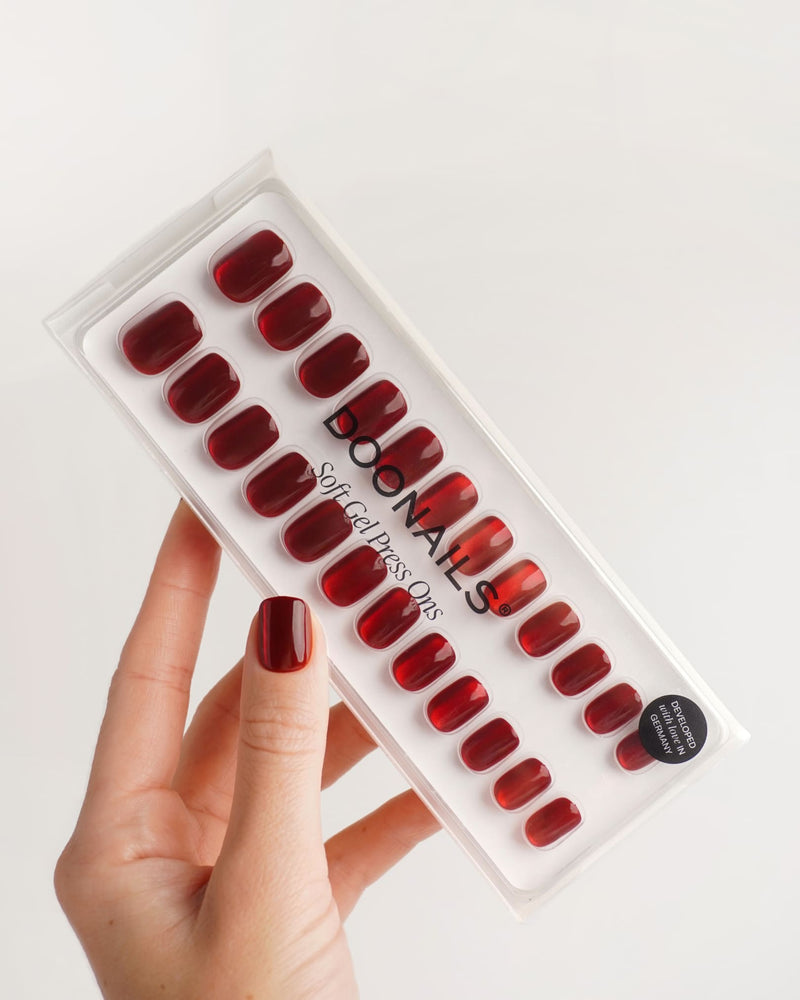 Press Ons en gel souple Red Cat Eye Extra Courte Carré - Doonails France