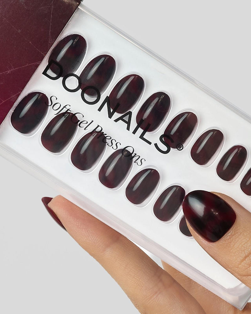 Édition Limitée Red Mosaic Amber Courte Arrondie Press On en Gel Souple