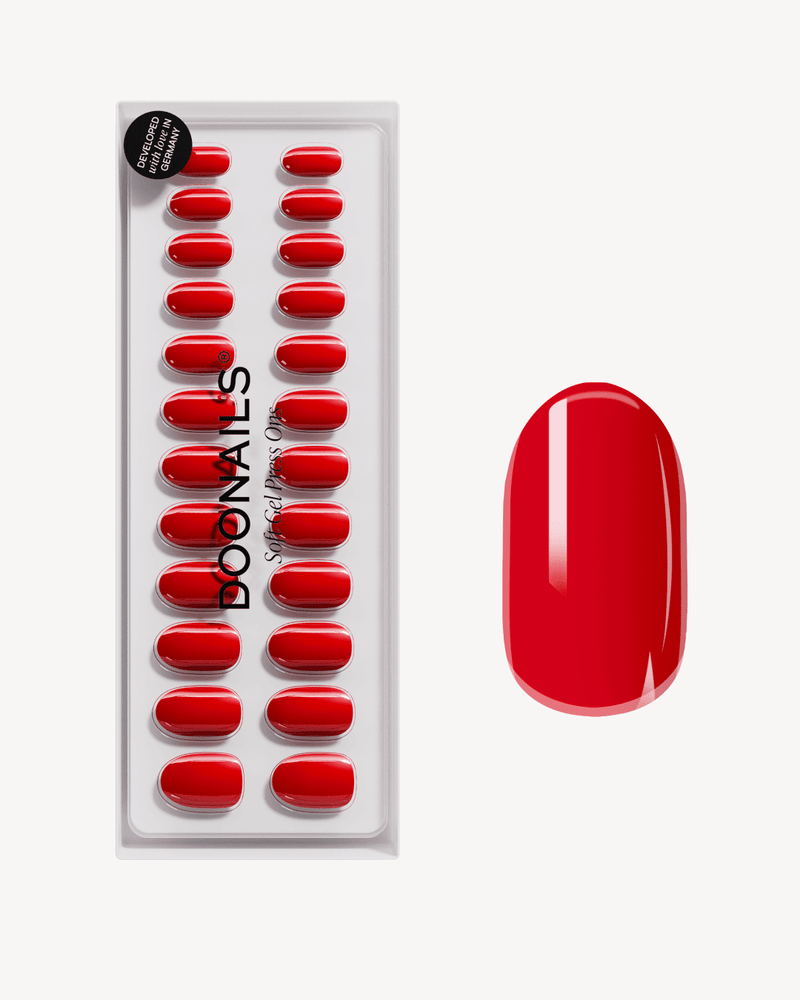 Rose Red Moyenne Arrondie Press On en Gel Souple