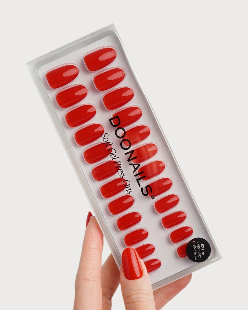Rose Red Moyenne Arrondie Press On en Gel Souple