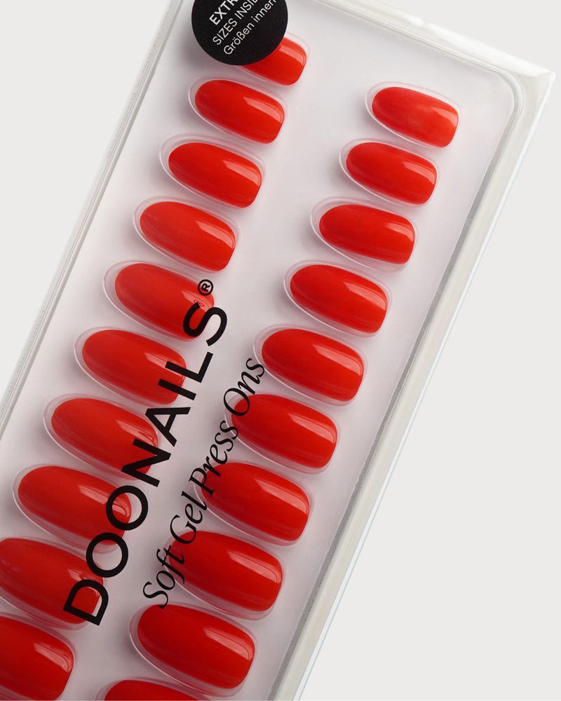 Rose Red Moyenne Arrondie Press On en Gel Souple